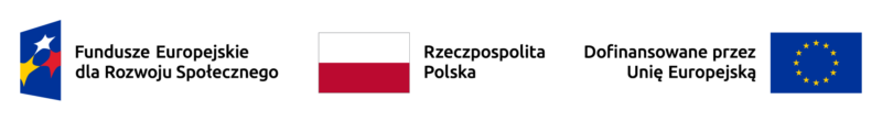 Kolejno logotypy: Fundusze Europejskie dla Rowozju Społecznego, Flaga Rzeczpospolitej Polskiej, Dofinansowane przez Unię Europejską